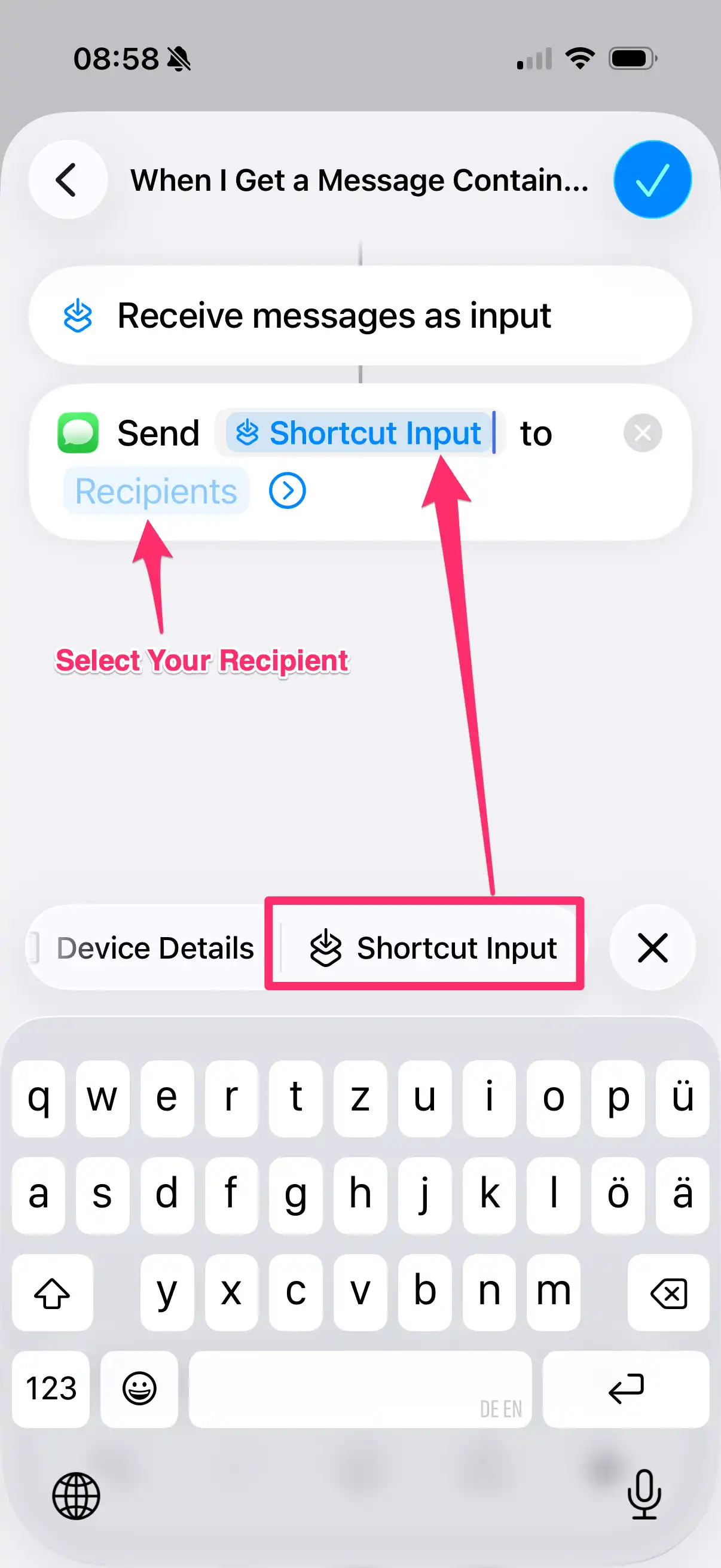 Screenshot Select Shortcut Input