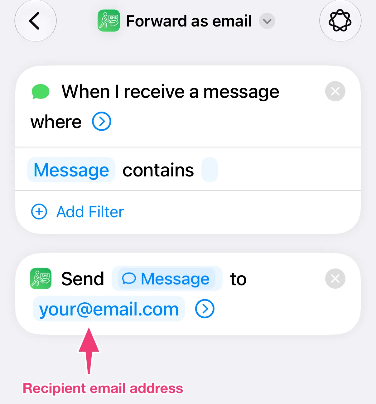 Screenshot: recipient email address
