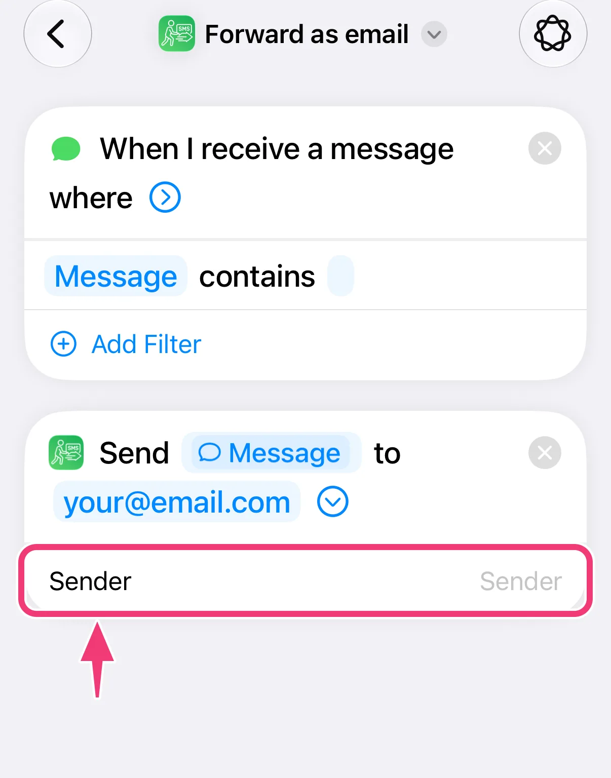 Screenshot: the Sender field