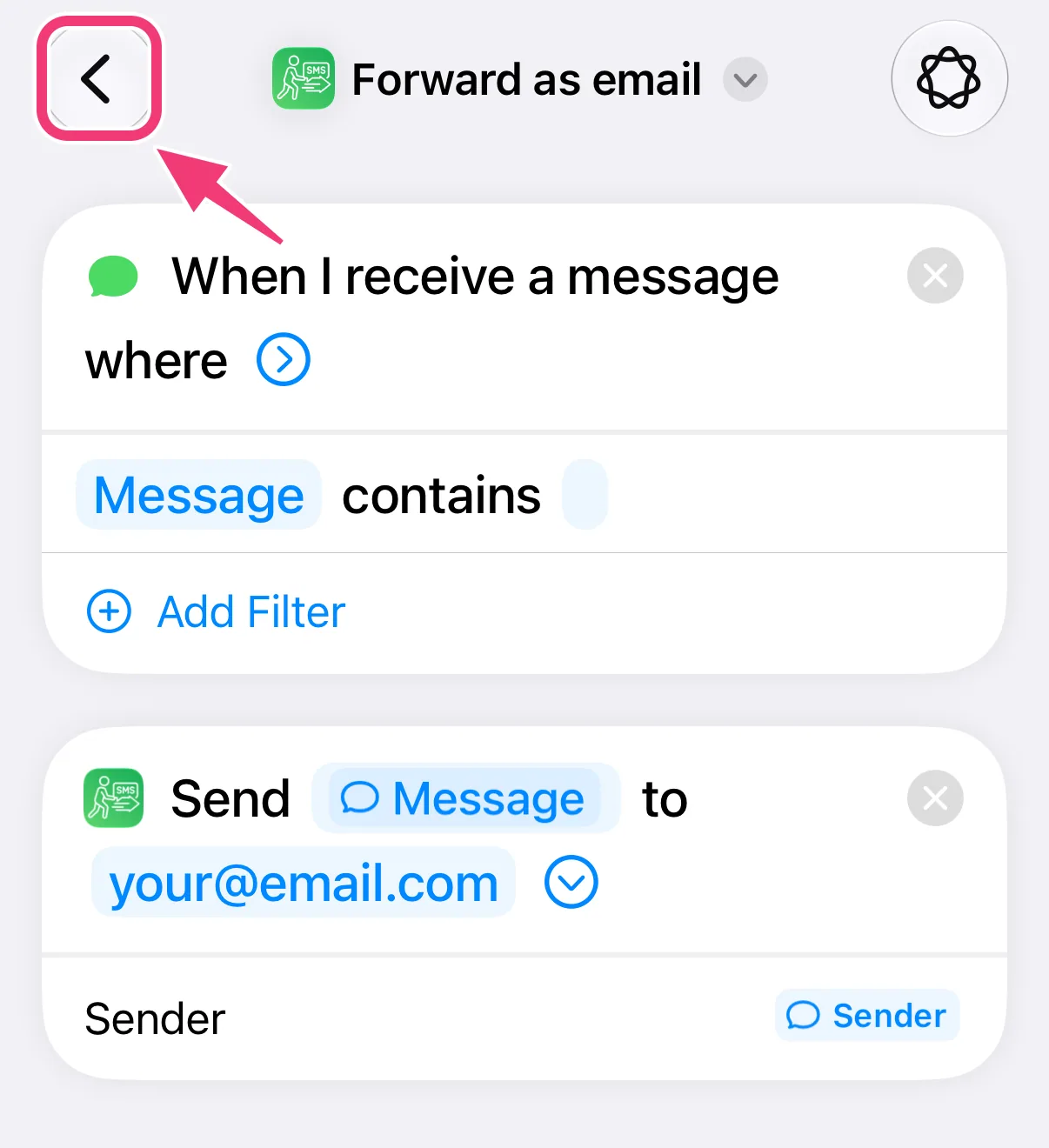 Screenshot: save the automation