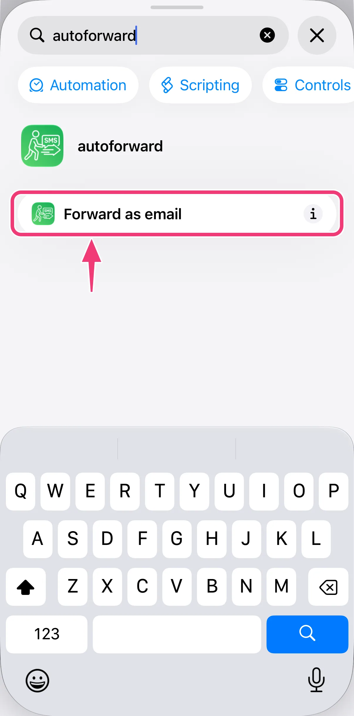 Screenshot: autoforward actions