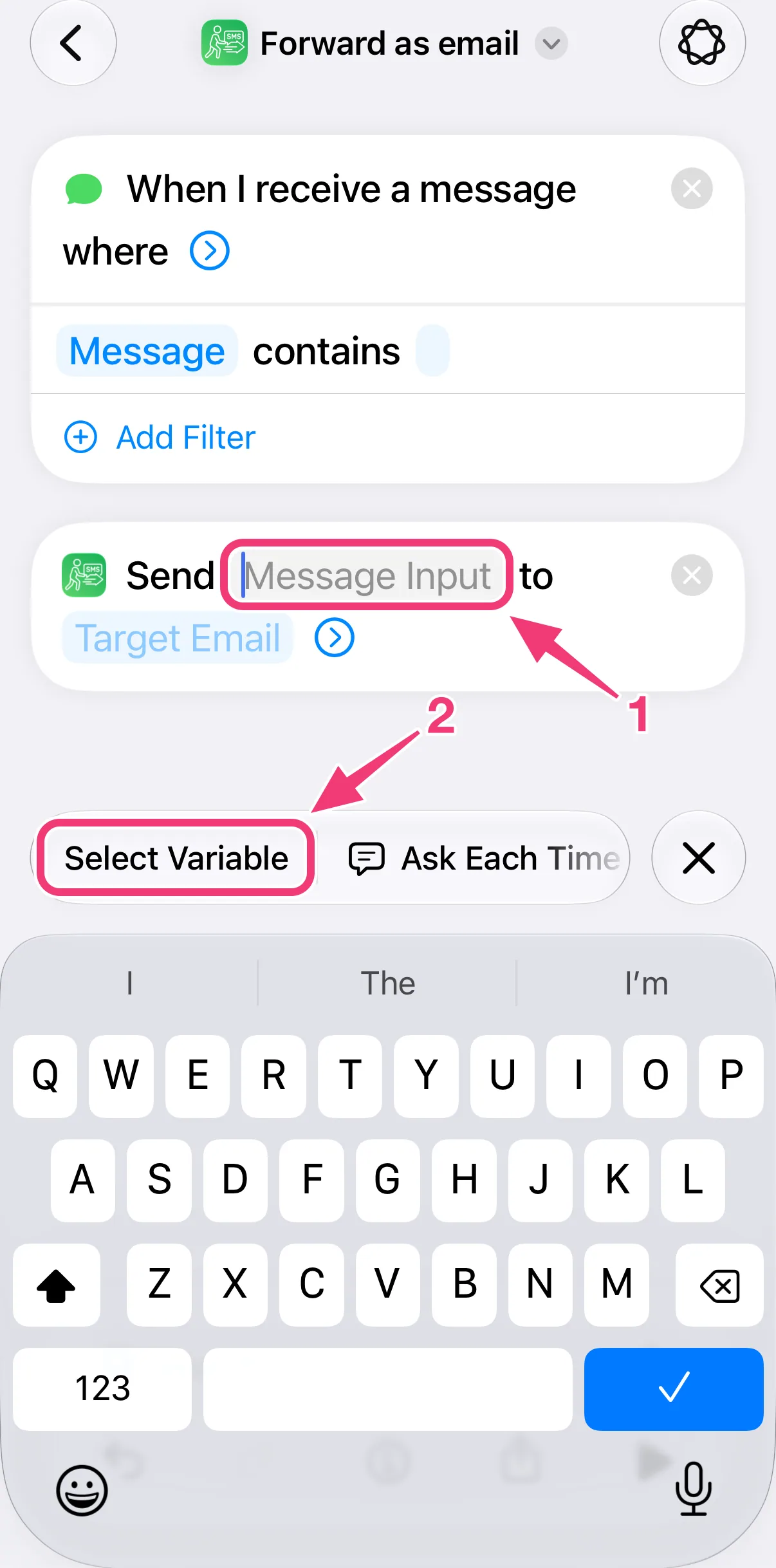 Screenshot: Select Variable