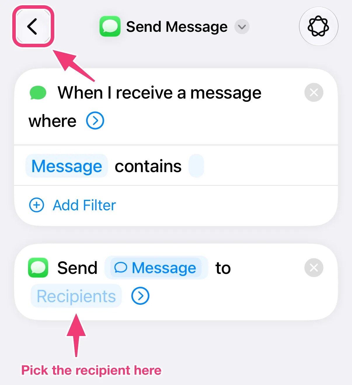 Screenshot: choose the recipient