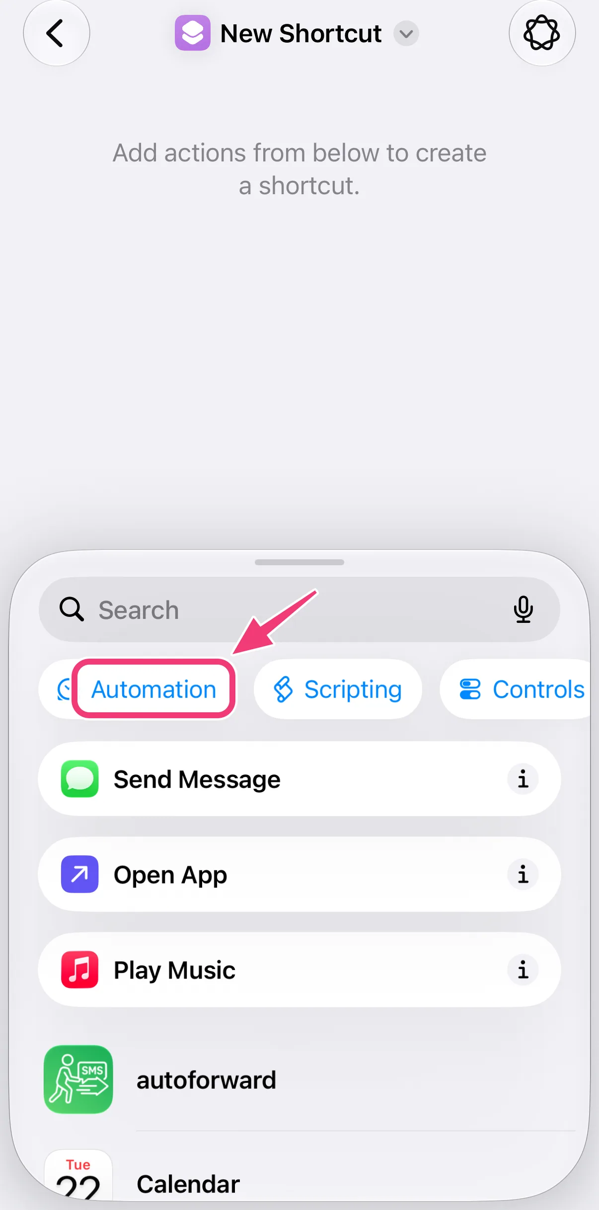 Screenshot: the Automation category