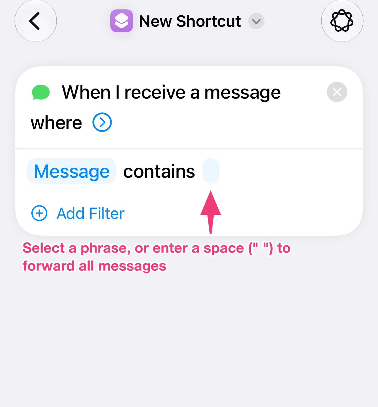Screenshot: enter a space