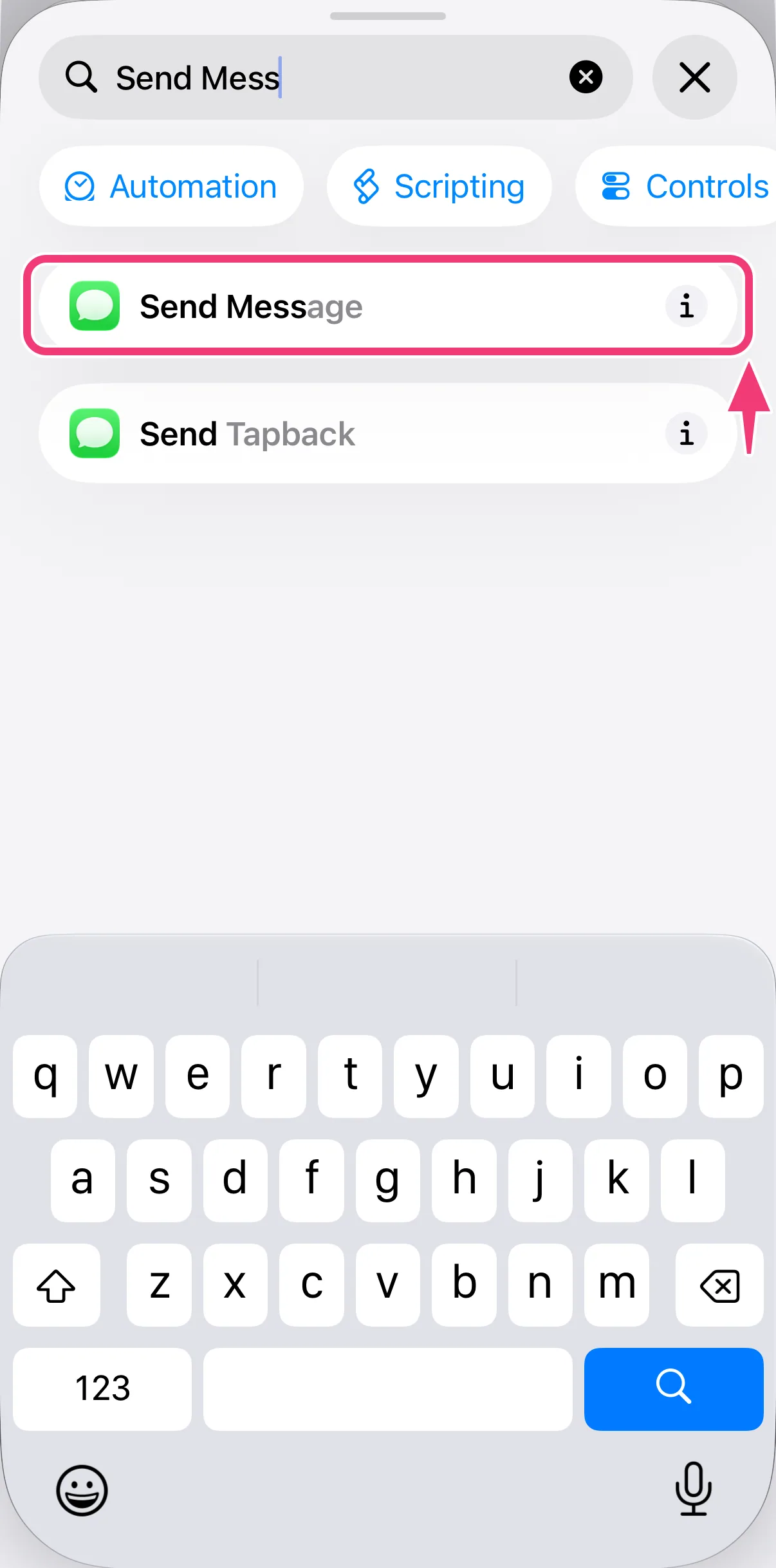 Screenshot: the Send Message action